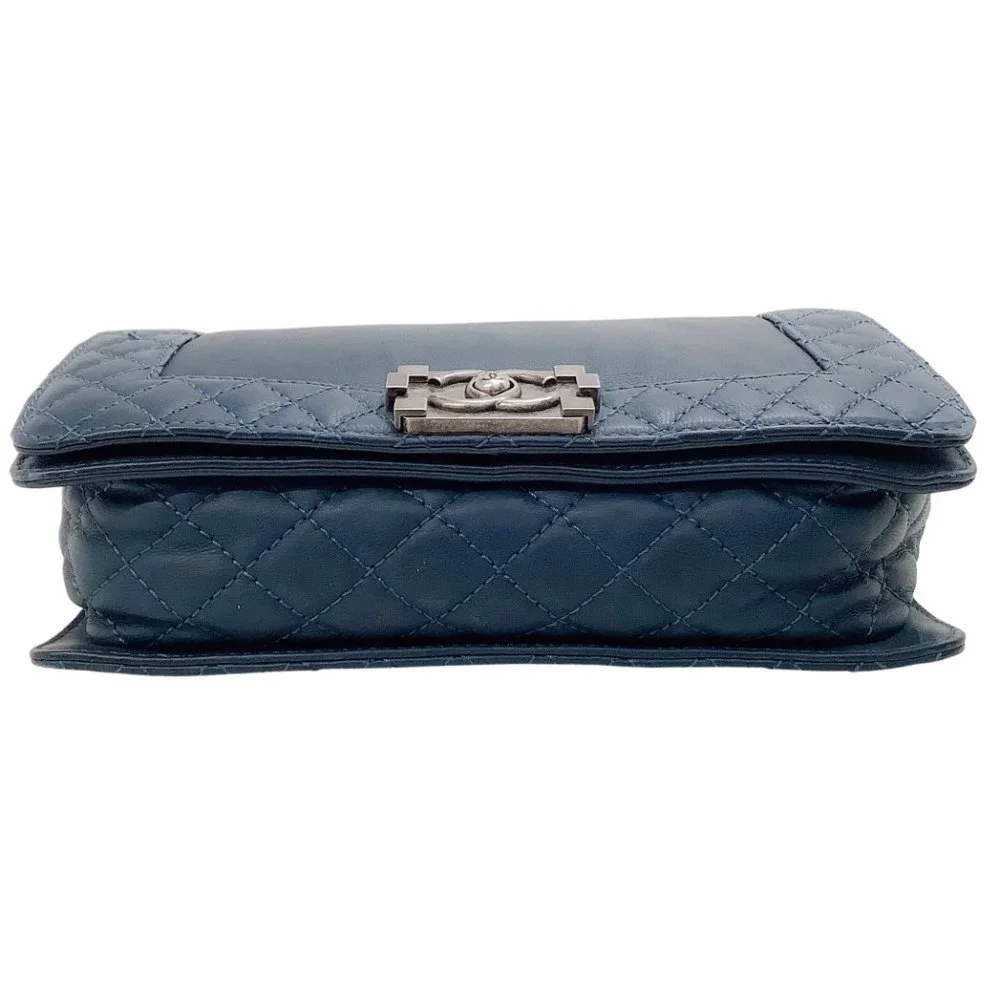 Chanel Navy Blue Medium Boy Bag with Gunmetal Hardware